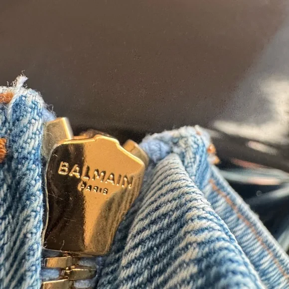 Balmain Paris Denim & Pink Tweed Houndstooth Mini Dress with Gold Buttons - Picture 10 of 13